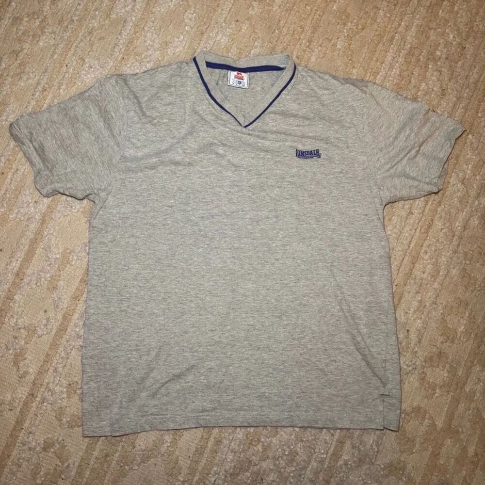 Lonsdale London V Neck T Shirt Gray Embroidered Logo Men’s XL